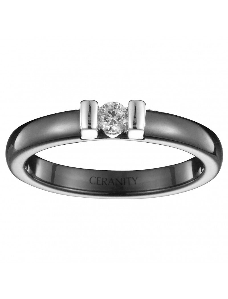 BAGUE ARGENT - CERAMQIUE NOIRE - ZIRCONIA