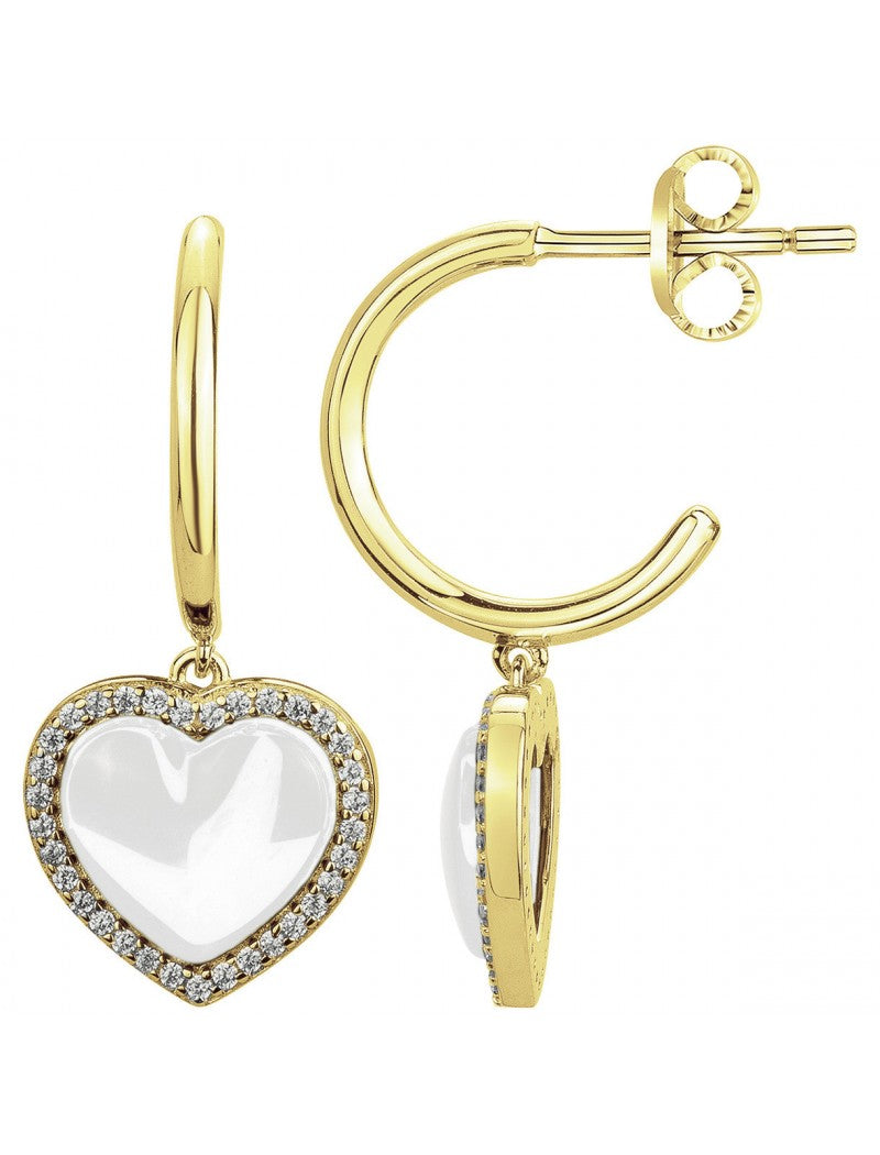 BOUCLES D'OREILLES PLAQUE - CERAMQIUE BLANCHE - ZIRCONIA - COEUR