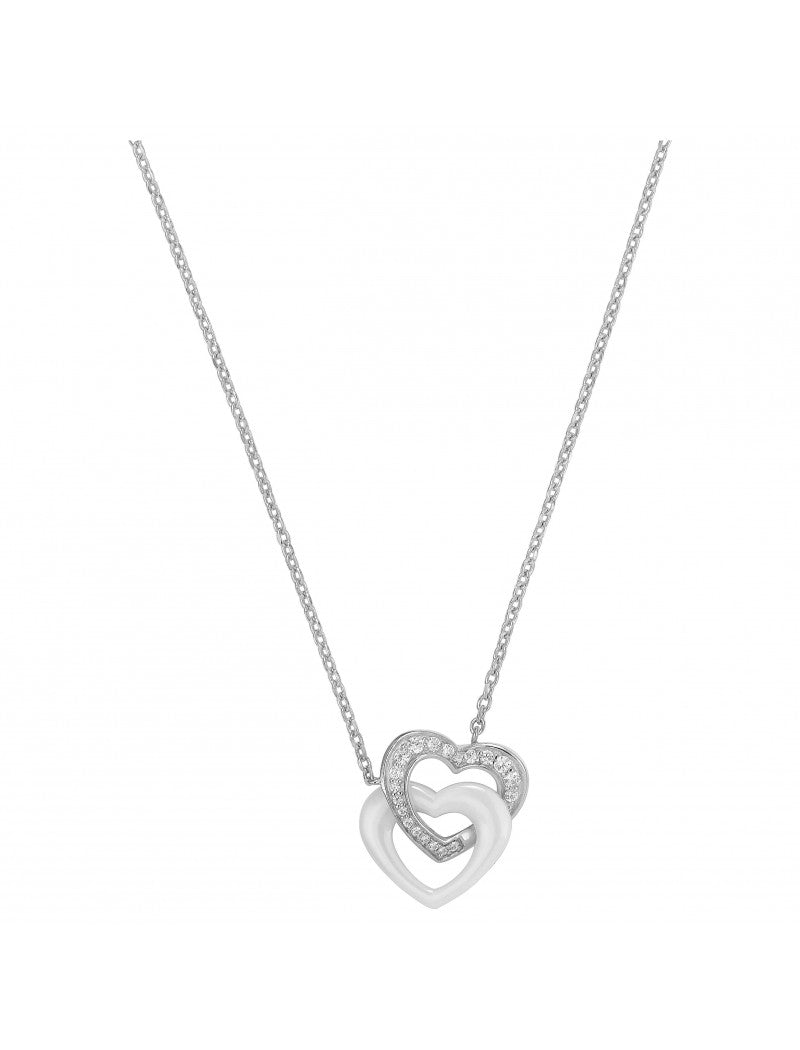 COLLIER ARGENT - CERAMQIUE BLANCHE - COEUR - ZIRCONIA