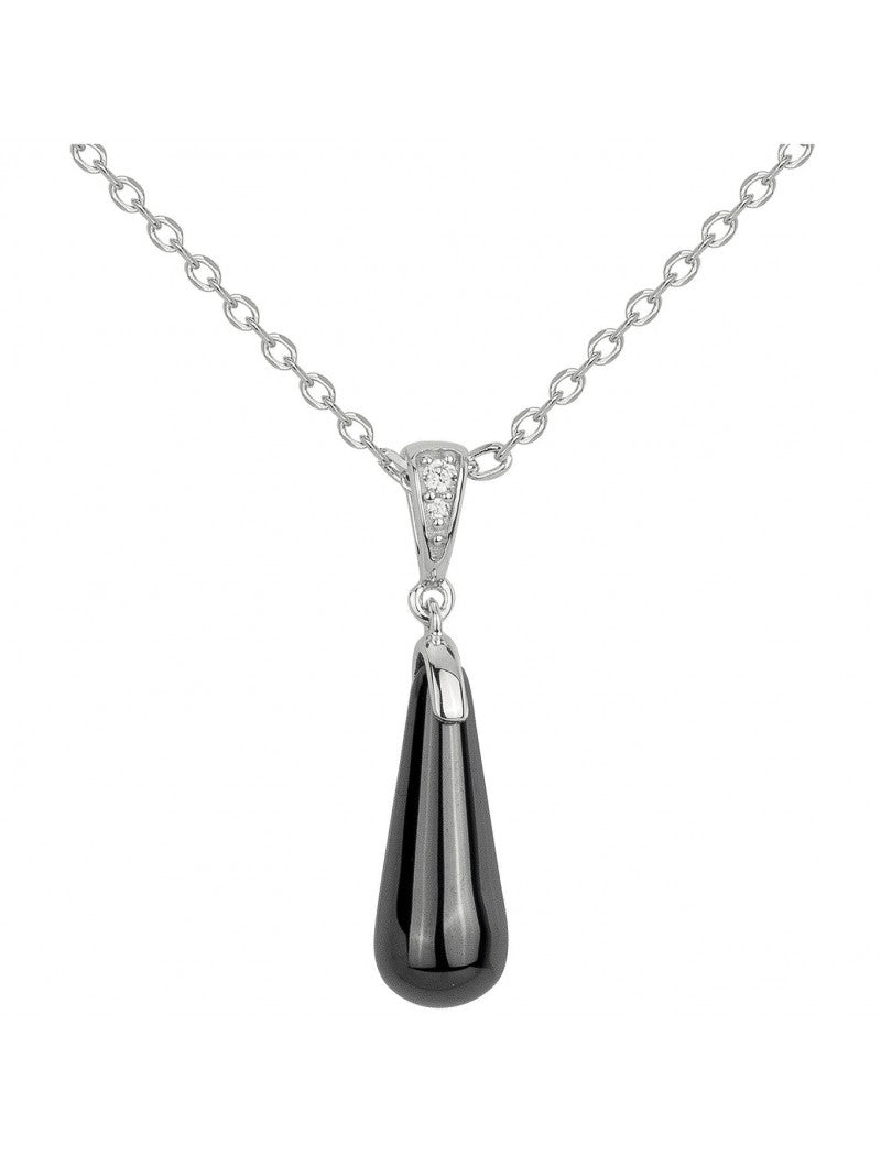 COLLIER ARGENT - CERAMQIUE NOIRE - ZIRCONIA