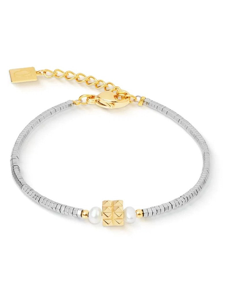 Bracelet Perle d'eau douce Hématite avec finition en oxyde de titane Acier inoxydable doré