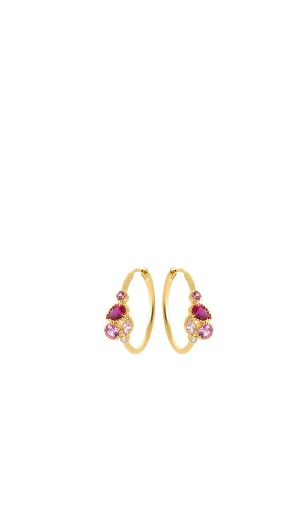 Créoles femme plaqué or pierres roses multicolores 20mm
