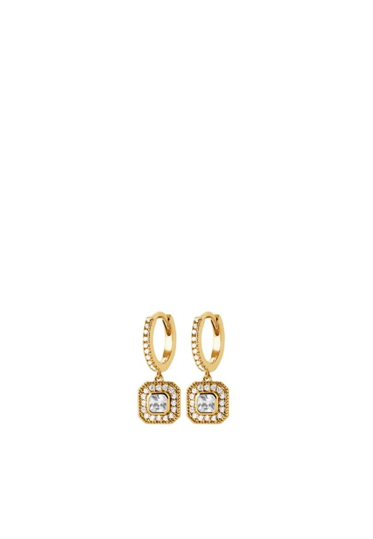 Créoles femme plaqué or pendentif carré zirconia 11mm