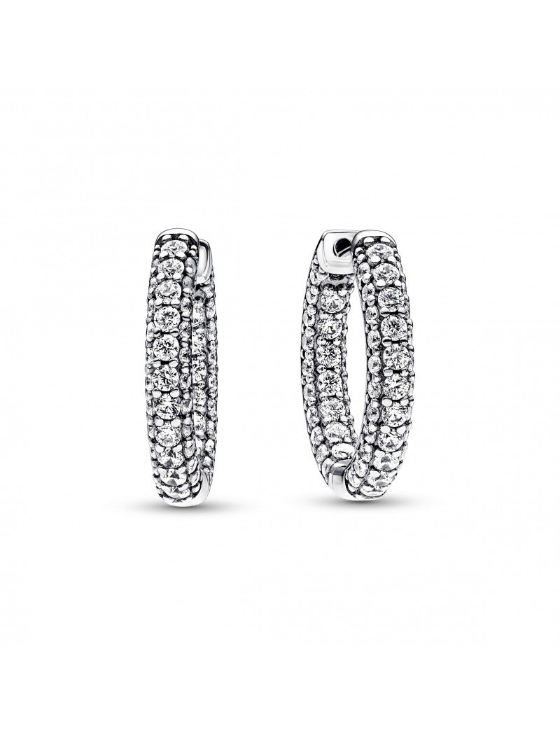 Pandora Boucles d'oreilles créoles intemporelles à une rangée de pavés