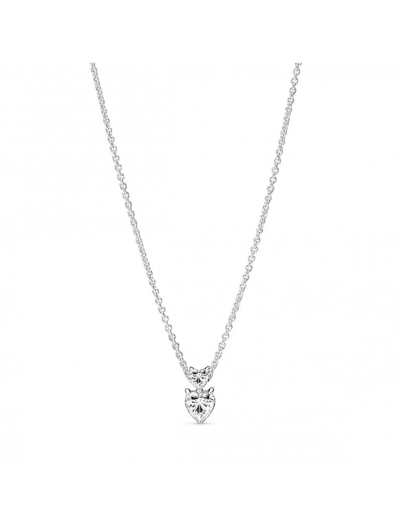 Collier étincelant à pendentif double cœur