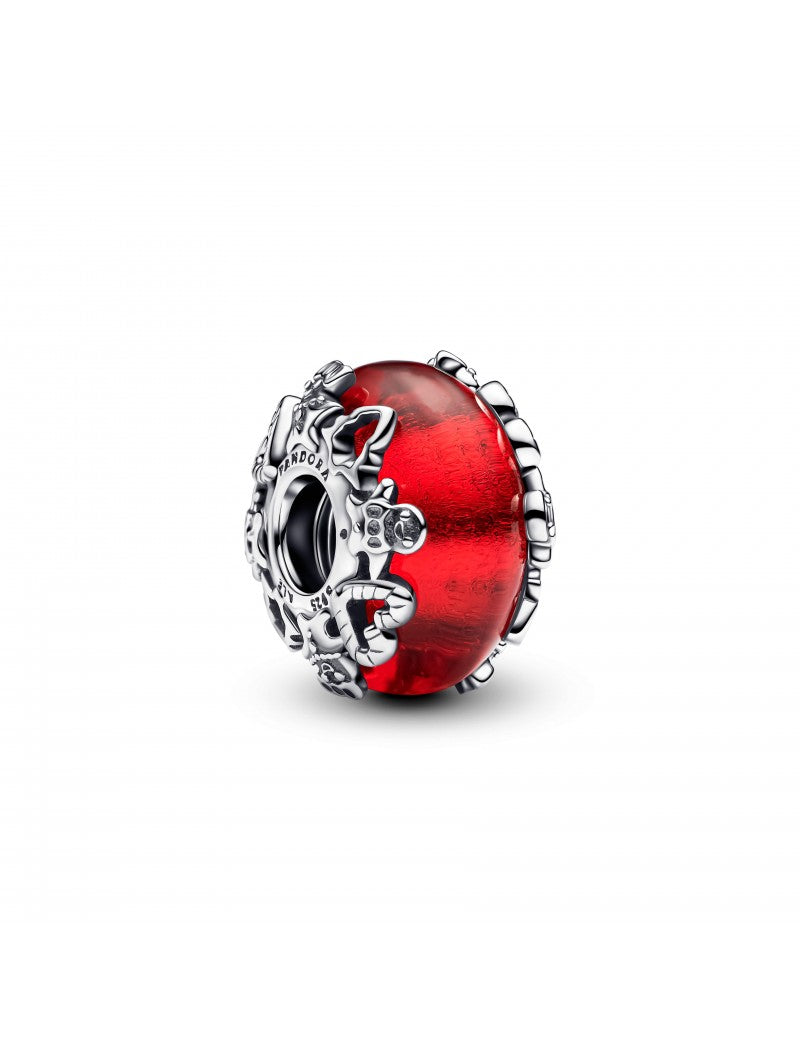 Charm en argent sterling motifs de Noël avec verre de Murano rouge et feuille dorée