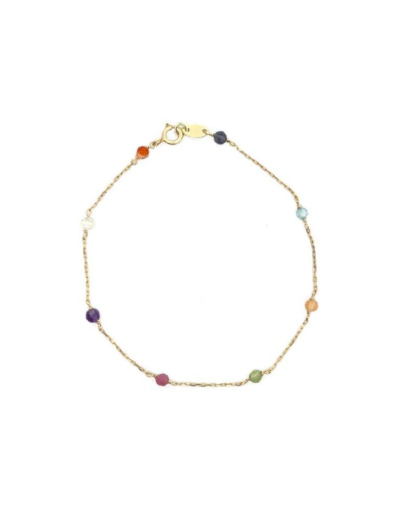 BRACELET OR 9 KT - MELANGE DE PIERRES SYNTHETIQUES - 19 CM