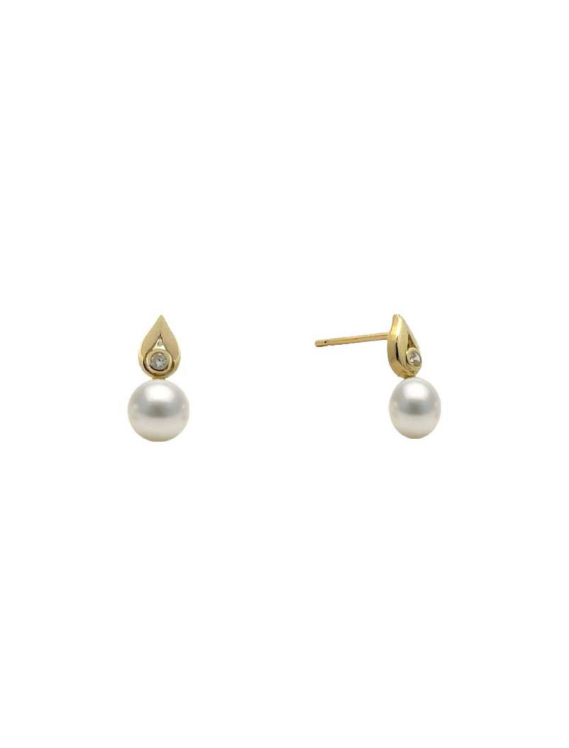 BOUCLES D'OREILLES OR 9 CARATS - ZIRCONIA - PERLE DE CULTURE