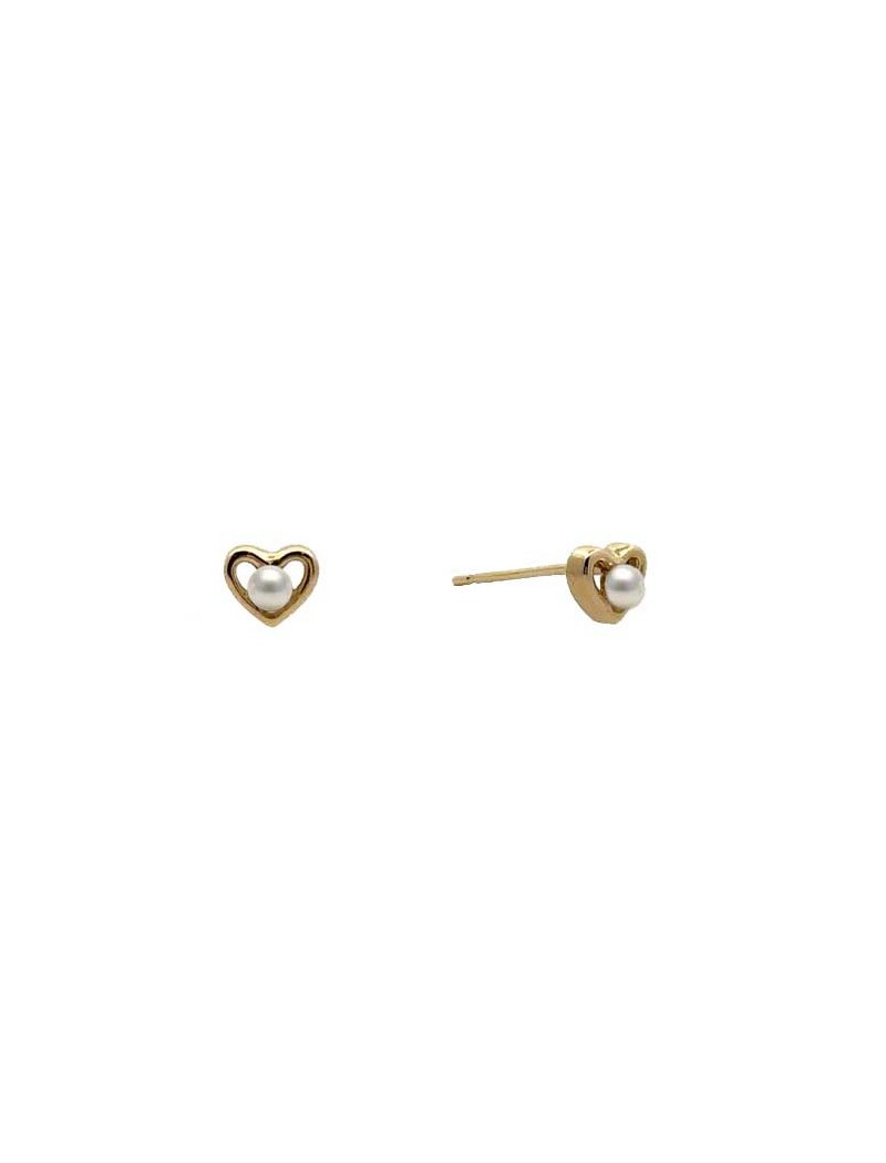 BOUCLES D'OREILLES OR 9 CARATS - PERLE DE CULTURE - COEUR