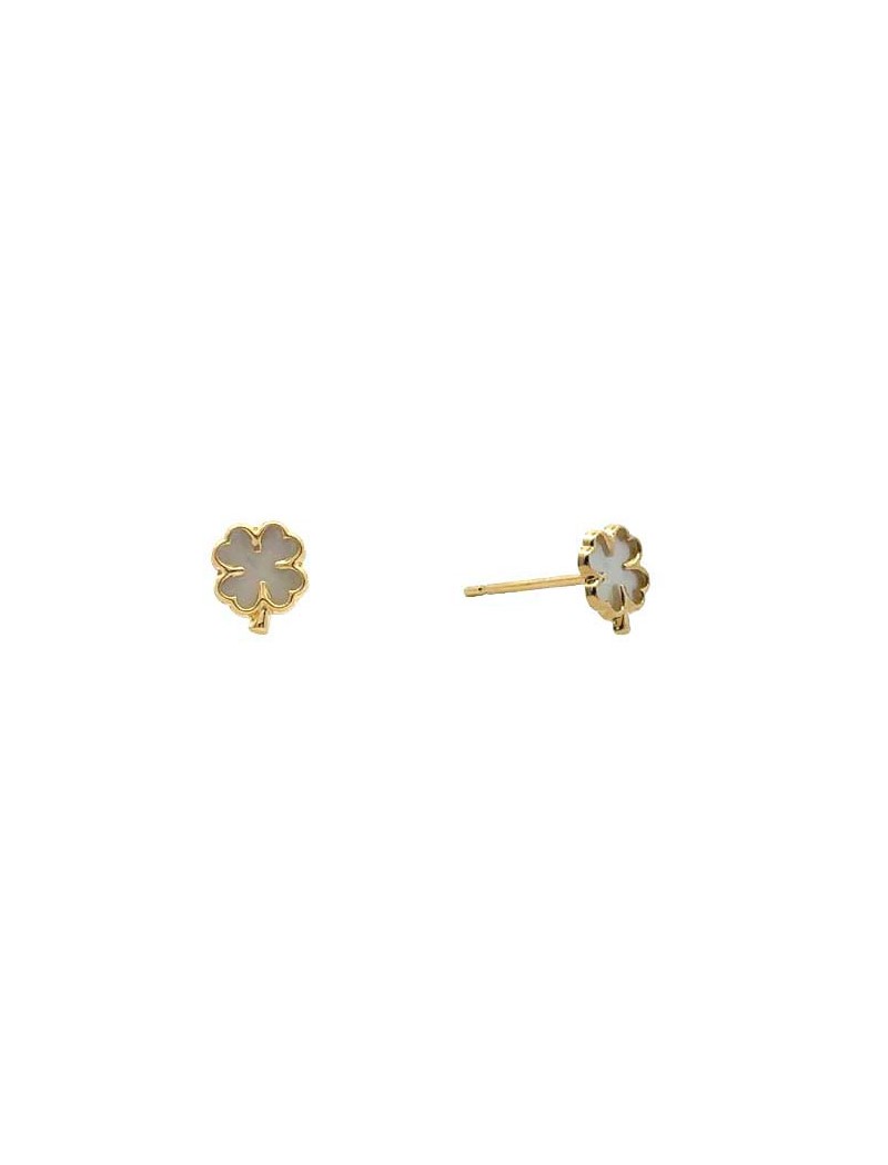 BOUCLES D'OREILLES OR 9 CARATS - TREFLE - NACRE