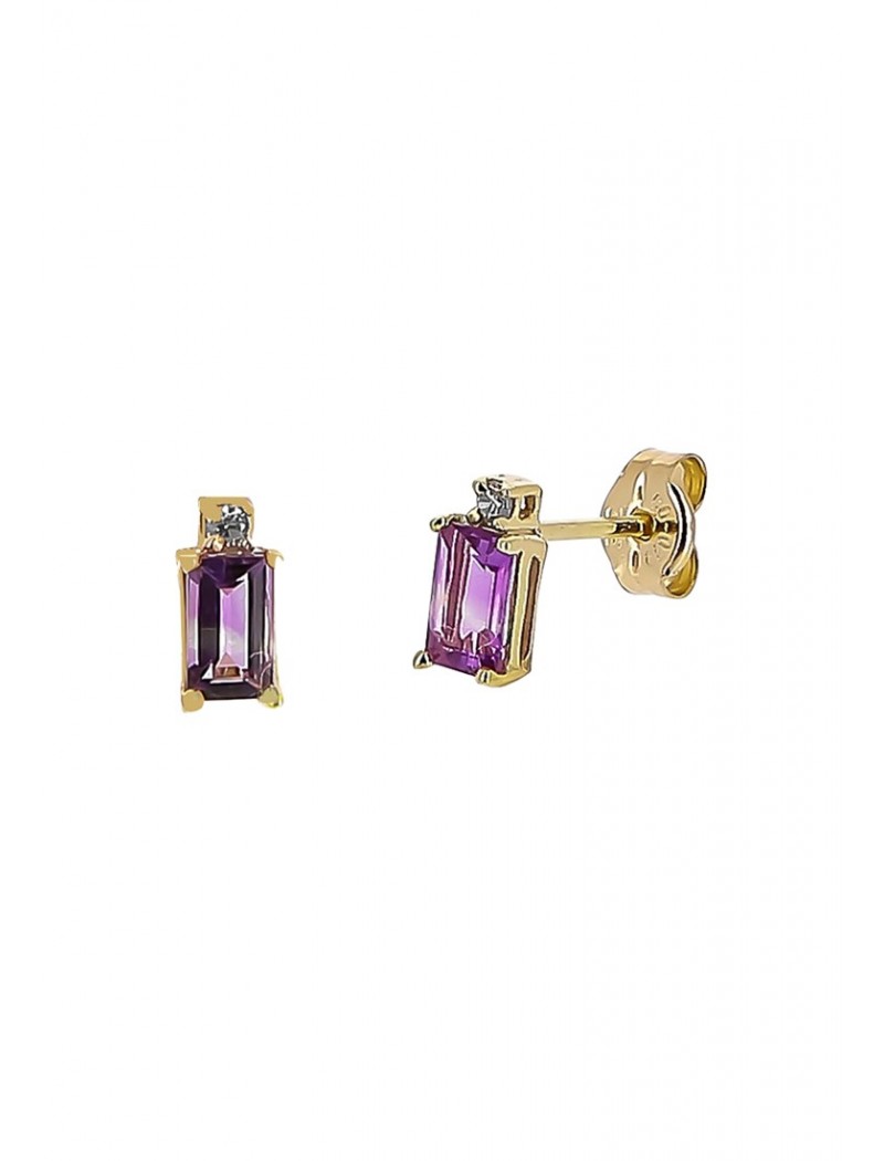 BOUCLES D'OREILLES OR 9 KT - AMETHYSTE - ZIRCONIA