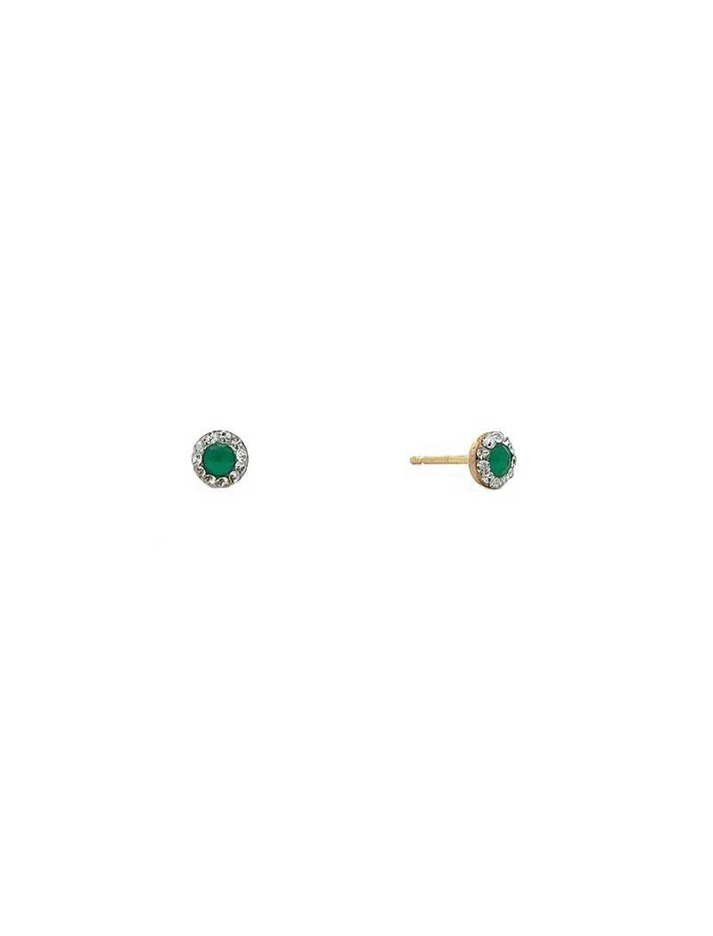 BOUCLES D'OREILLES OR 9 KT - S. EMERAUDE - ZIRCONIA