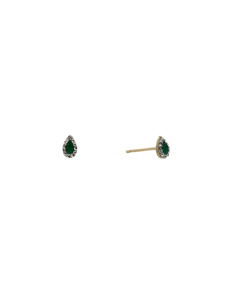 BOUCLES D'OREILLES OR 9 KT - S. EMERAUDE - ZIRCONIA