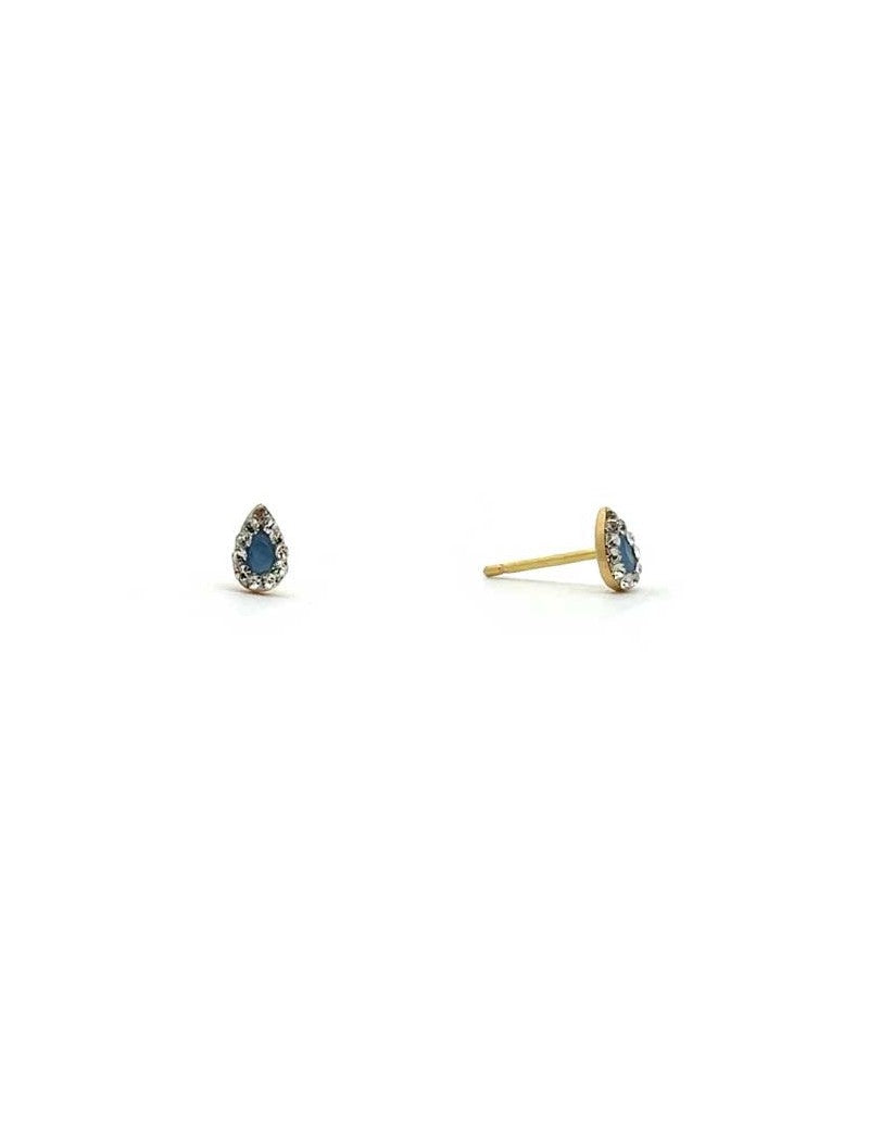 BOUCLES D'OREILLES OR 9 KT - S. AIGUE-MARINE - ZIRCONIA