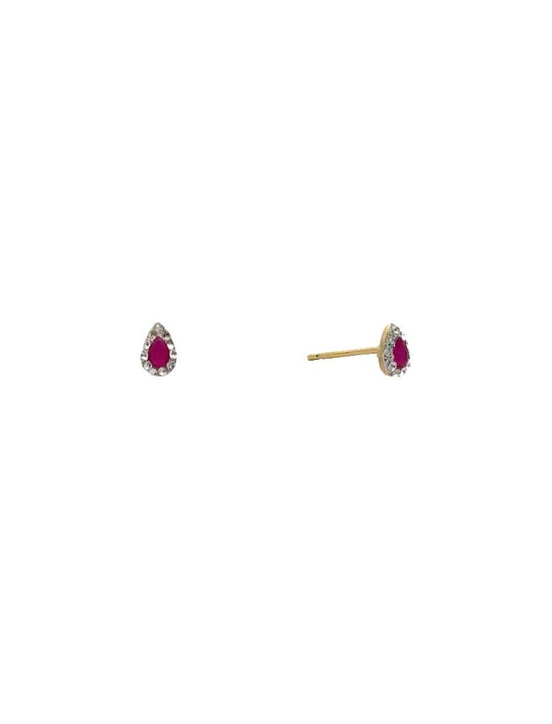 BOUCLES D'OREILLES OR 9 KT - S. RUBIS - ZIRCONIA