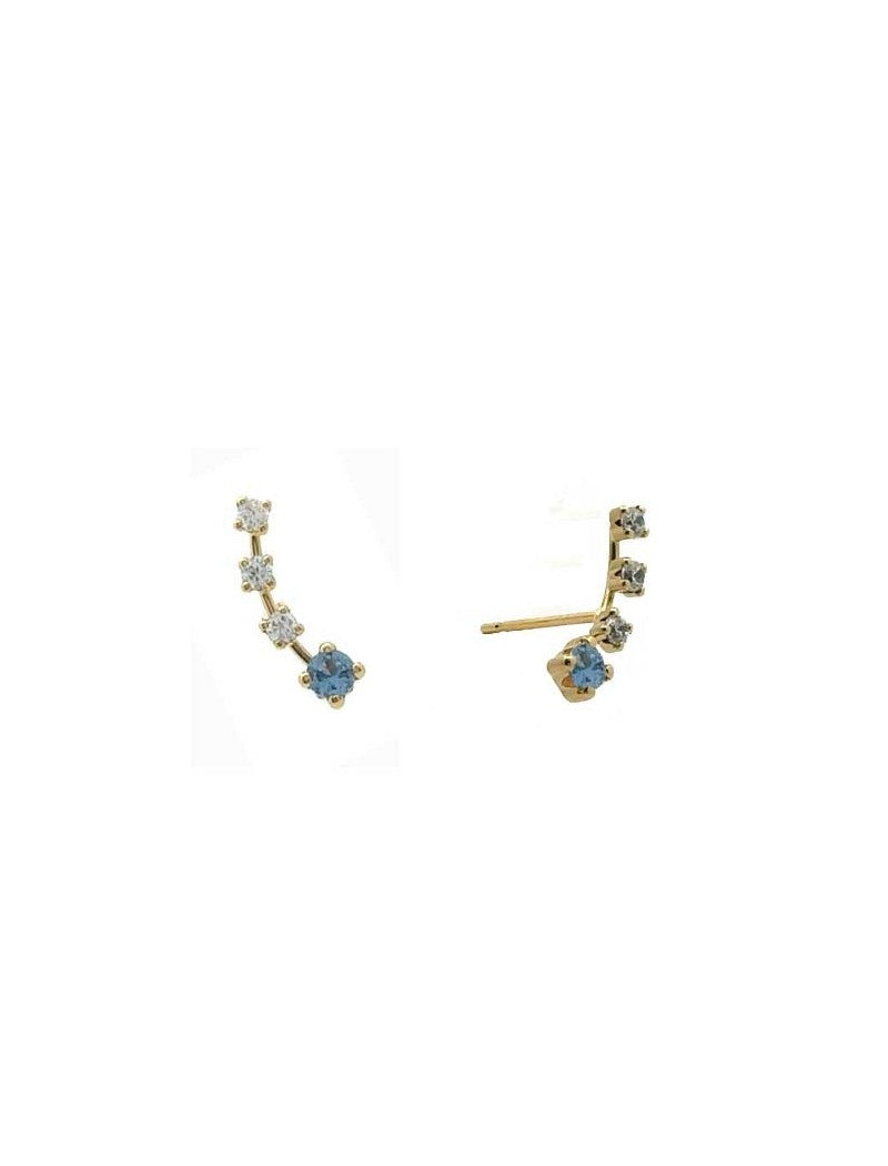 BOUCLES D'OREILLES OR 9 KT - ZIRCONIA - S. AIGUE-MARINE