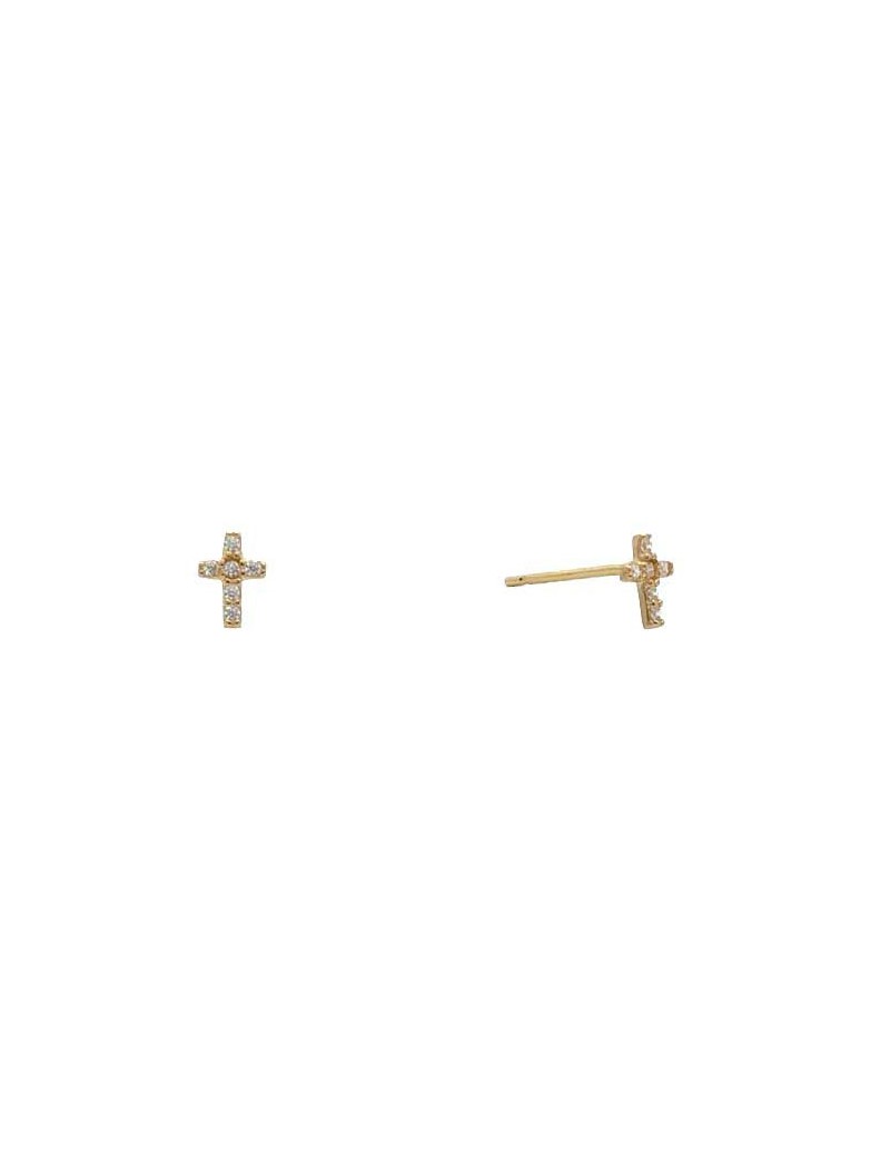BOUCLES D'OREILLES OR 9 CARATS - ZIRCONIA - CROIX