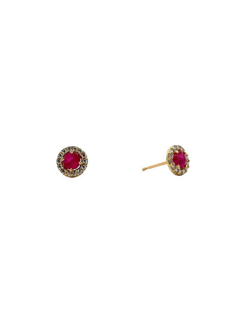 BOUCLES D'OREILLES OR 9 CARATS - ZIRCONIA - RUBIS NATUREL