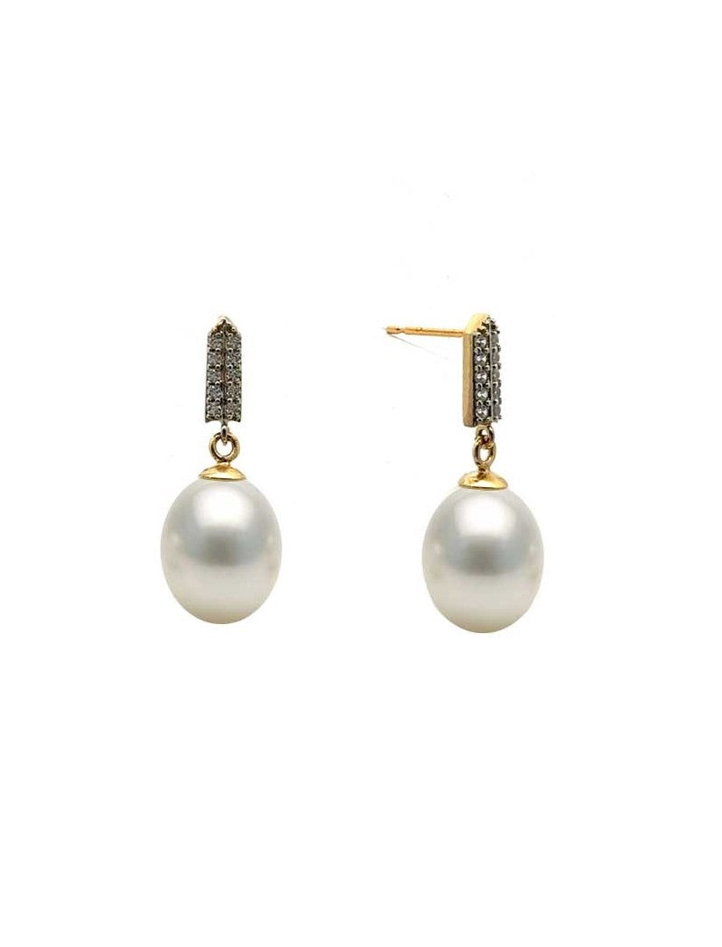 BOUCLES D'OREILLES OR 9 KT - PERLE DE CULTURE - ZIRCONIA