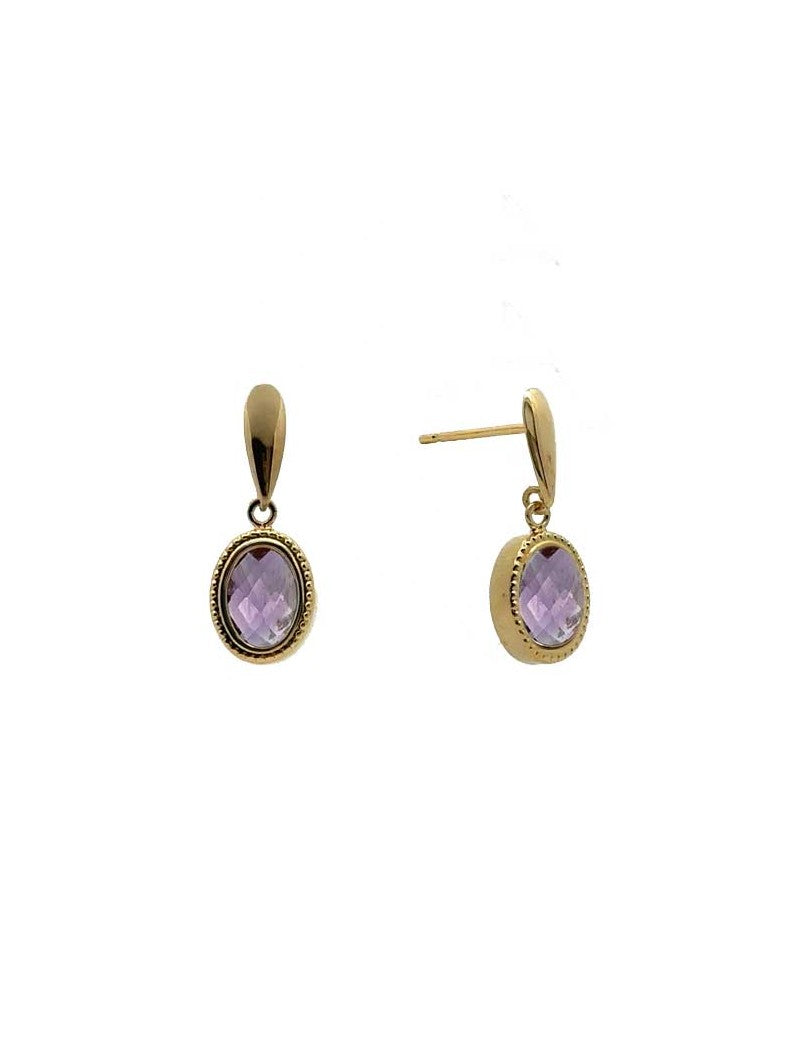 BOUCLES D'OREILLES OR 9 CARATS - AMETHYSTE NATURELLE