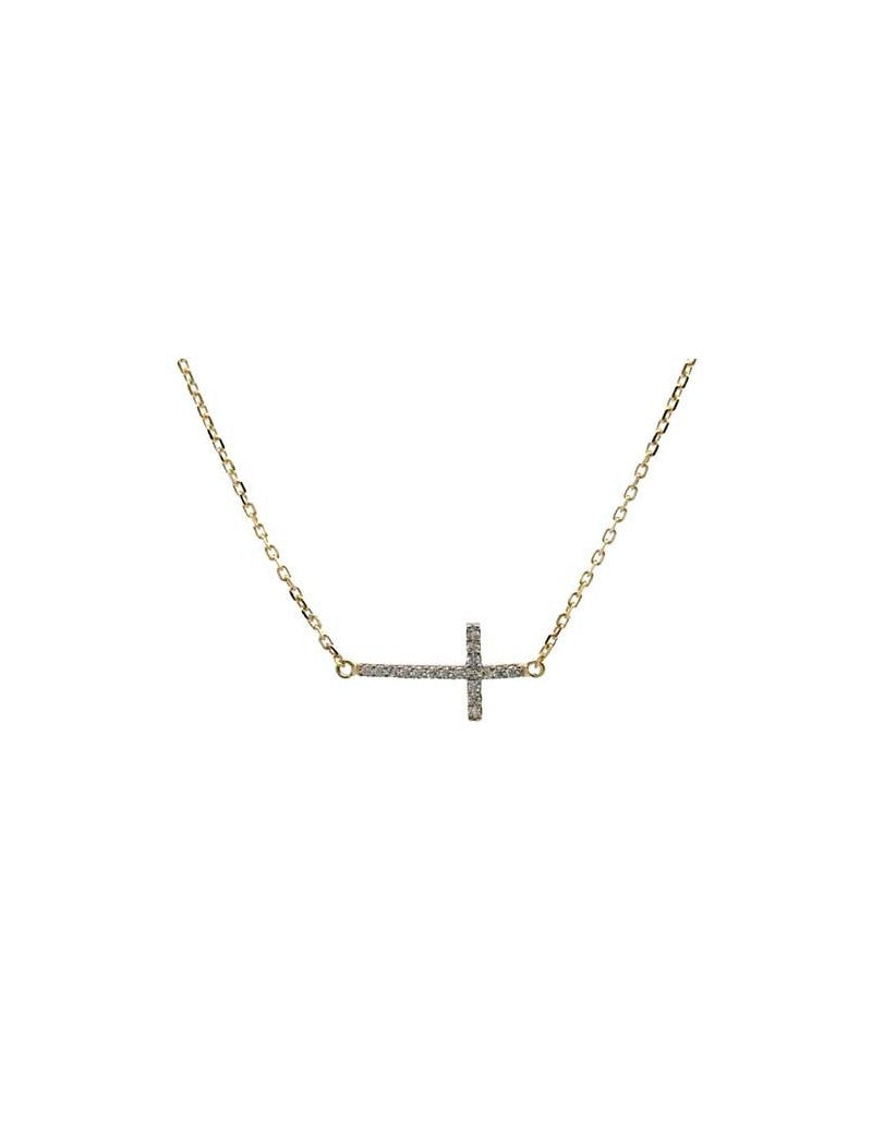 COLLIER OR 9 KT - CROIX - ZIRCONIA - 42+3 CM