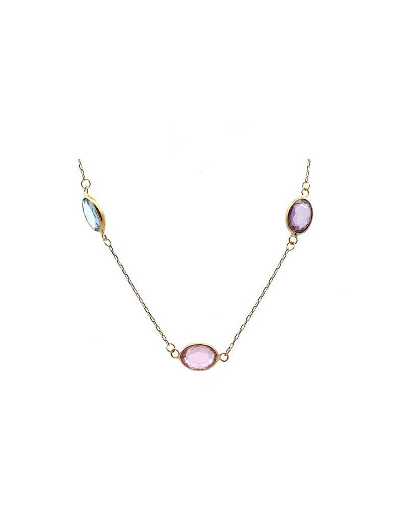 COLLIER OR 9 CARATS - MELANGE DE PIERRES SYNTHETIQUES