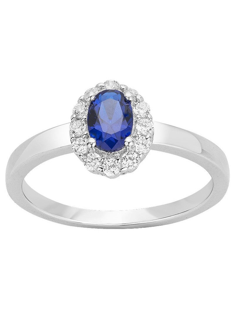 BAGUE ARGENT RHODIE - ZIRCONIA - SAPHIR SYNTHETIQUE