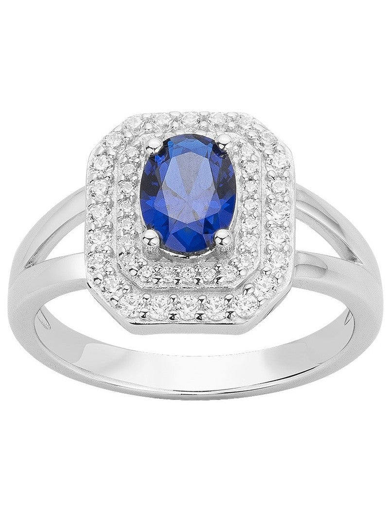 BAGUE ARGENT RHODIE - ZIRCONIA - SAPHIR SYNTHETIQUE