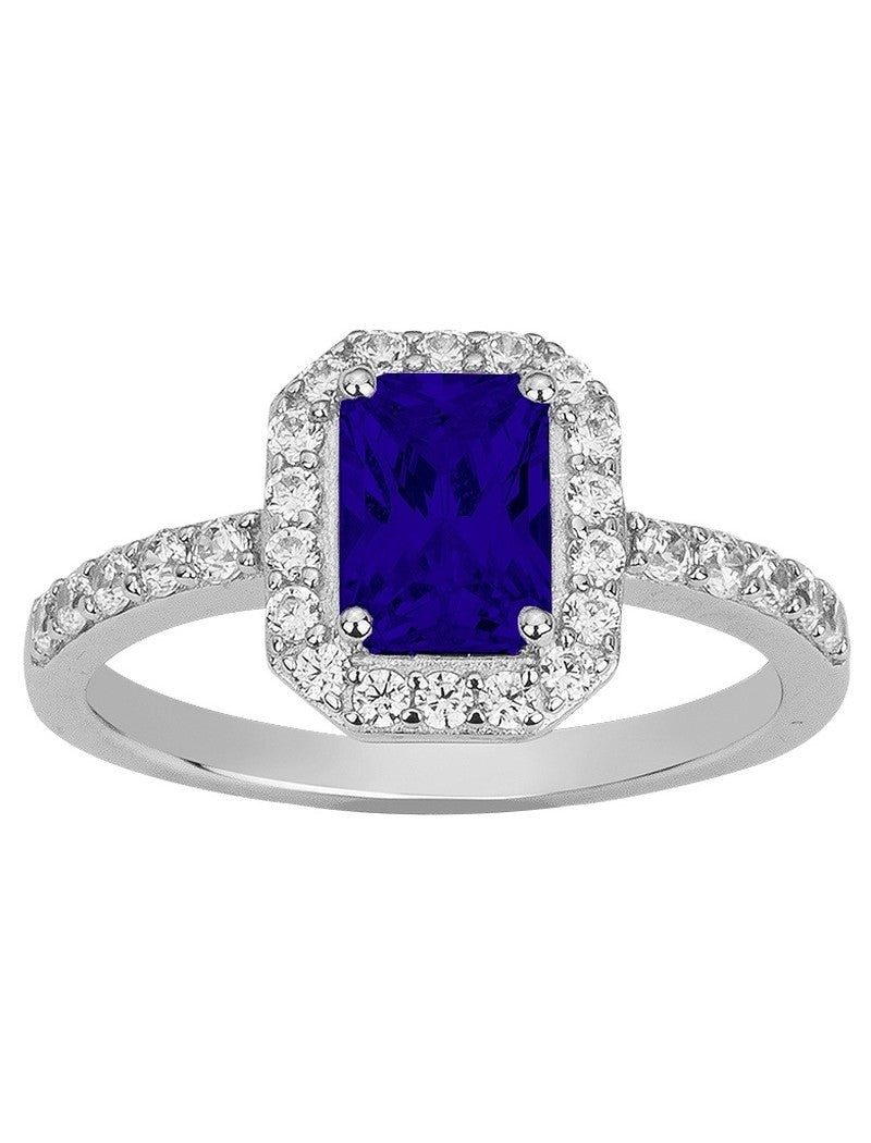 BAGUE ARGENT RHODIE - ZIRCONIA - SAPHIR SYNTHETIQUE