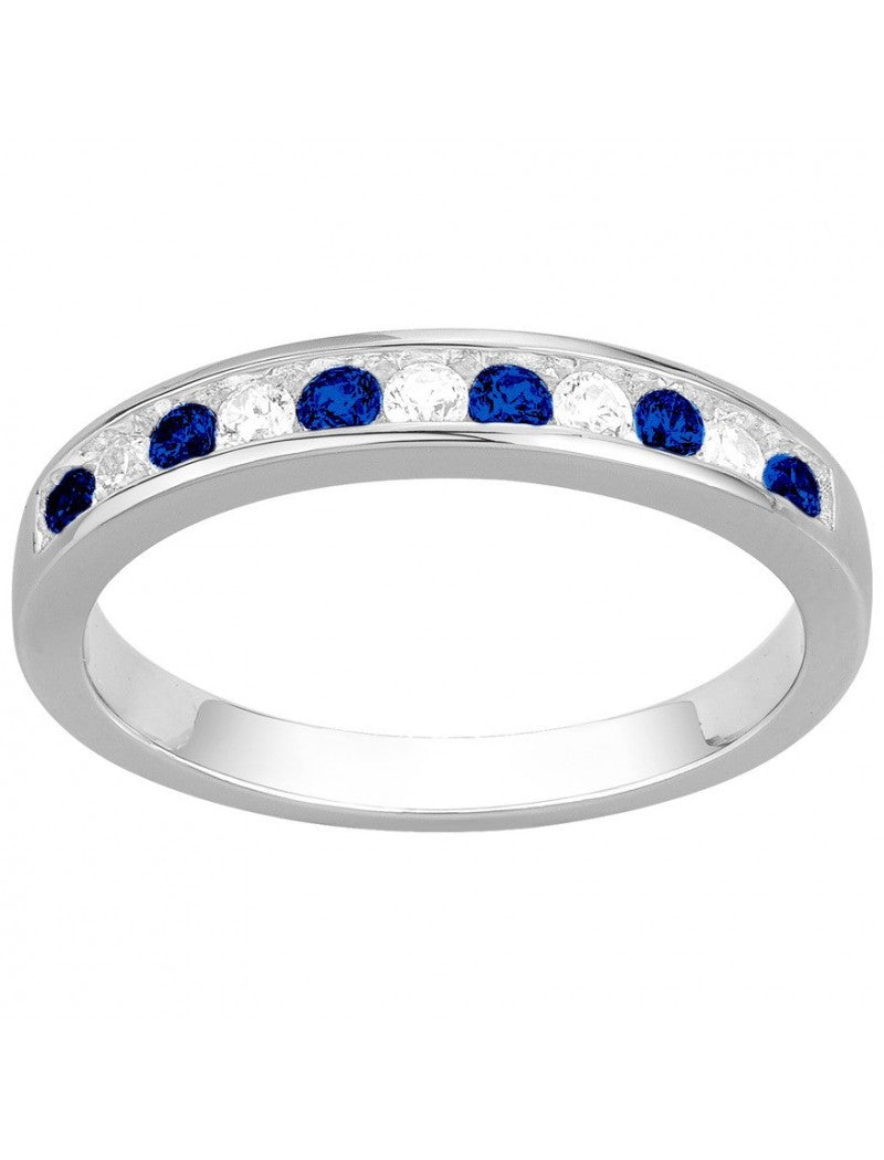 BAGUE ARGENT RHODIE - ZIRCONIA - SAPHIR SYNTHETIQUE