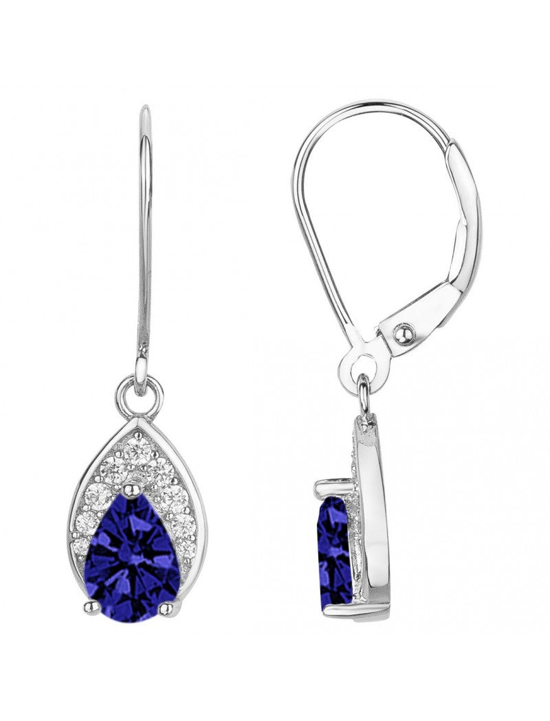 BOUCLES D'OREILLES ARGENT RHODIE - SAPHIR SYNTHETIQUE - ZIRCONIA
