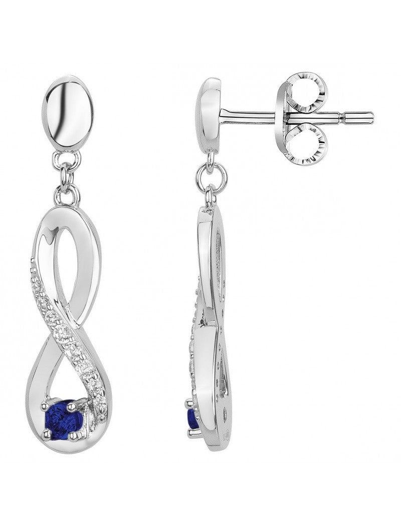 BOUCLES D'OREILLES ARGENT RHODIE - SAPHIR SYNTHETIQUE - ZIRCONIA - INFINI