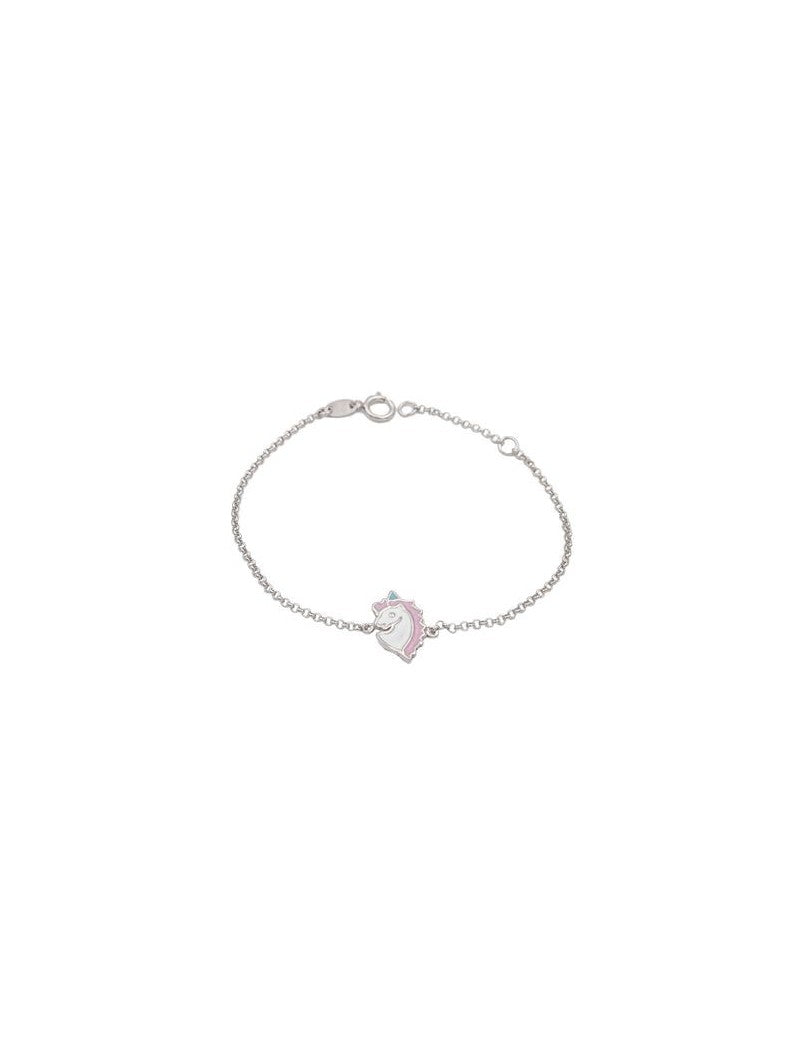 BRACELET ARGENT RHODIE - 14+2 CM - LAQUE ROSE ET BLANC - LICORNE