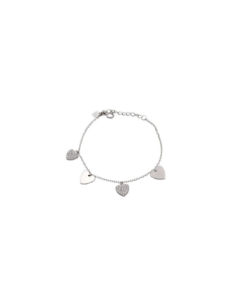 BRACELET ARGENT RHODIE - COEUR - ZIRCONIA