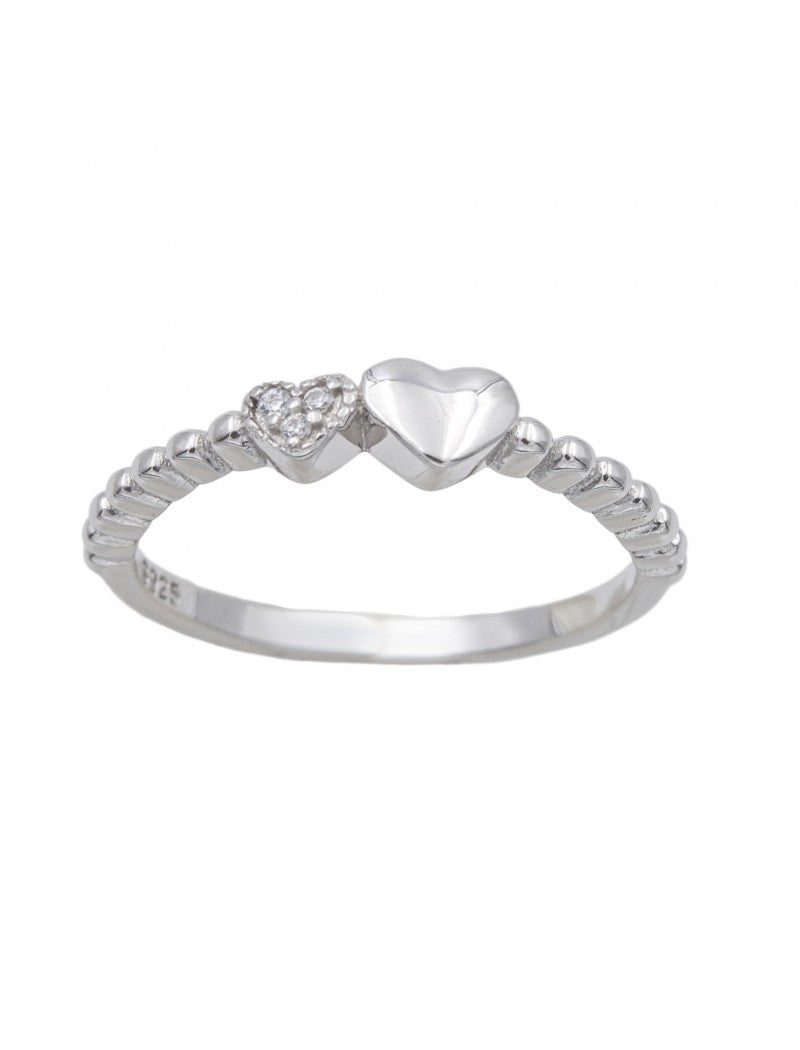 BAGUE ARGENT RHODIE - COEUR - ZIRCONIA