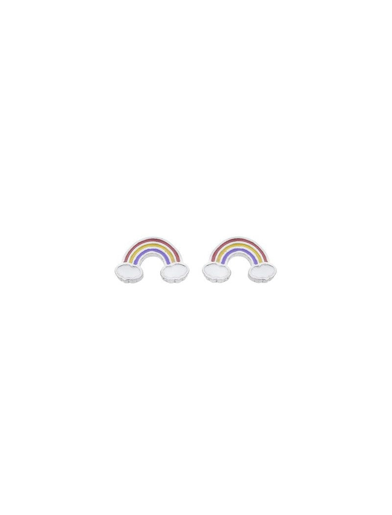 BOUCLES D'OREILLES ARGENT RHODIE - ARC EN CIEL - EMAIL MULTICOLORE