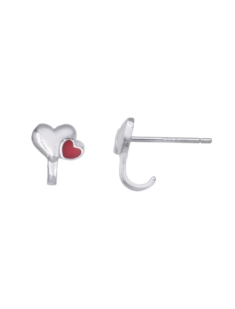 BOUCLES d'OREILLES ARGENT RHODIE - COEUR - LAQUE ROUGE