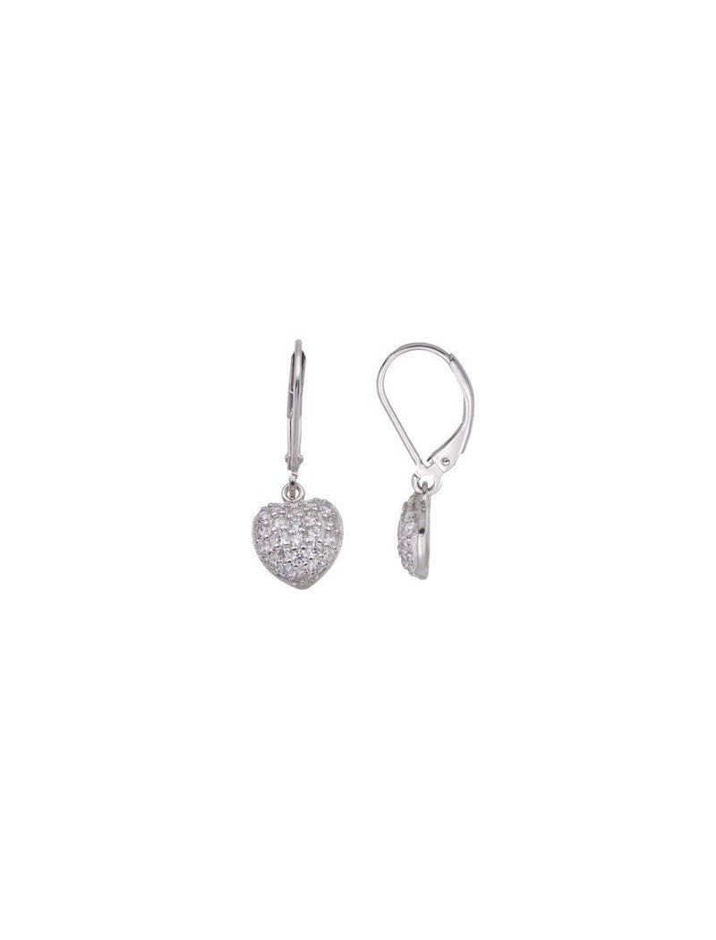 BOUCLES d'OREILLES ARGENT RHODIE - COEUR - ZIRCONIA