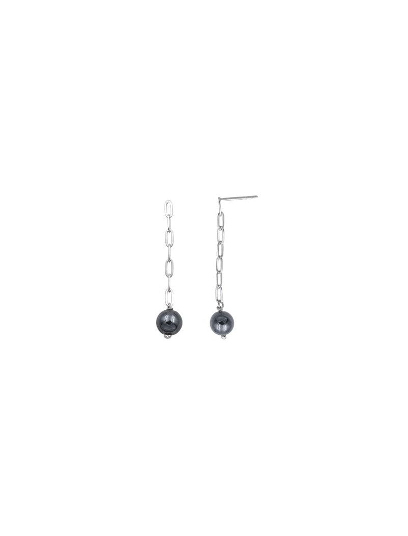 BOUCLES D'OREILLES ARGENT RHODIE - HEMATITE SYNTHETIQUE