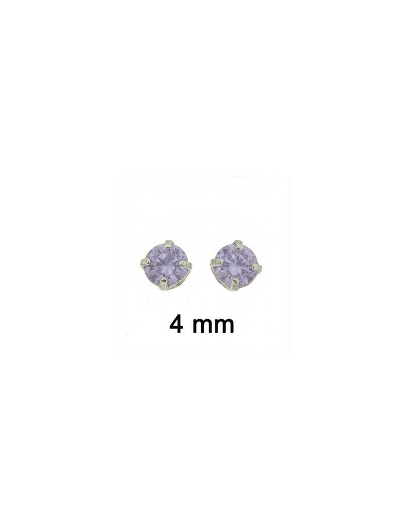 BOUCLES D'ORIELLES ARGENT RHODIE - 4 GRIFFES - ZIRCONIA LAVANDE