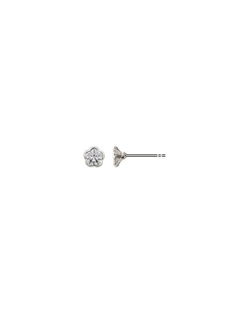 BOUCLES D'OREILLES ARGENT RHODIE - FLEUR - ZIRCONIA