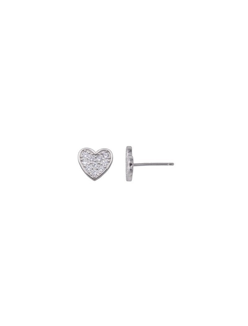 BOUCLES D'OREILLES ARGENT RHODIE - COEUR - ZIRCONIA