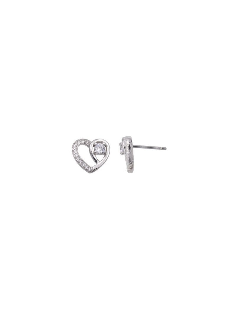 BOUCLES D'OREILLES ARGENT RHODIE - COEUR - ZIRCONIA