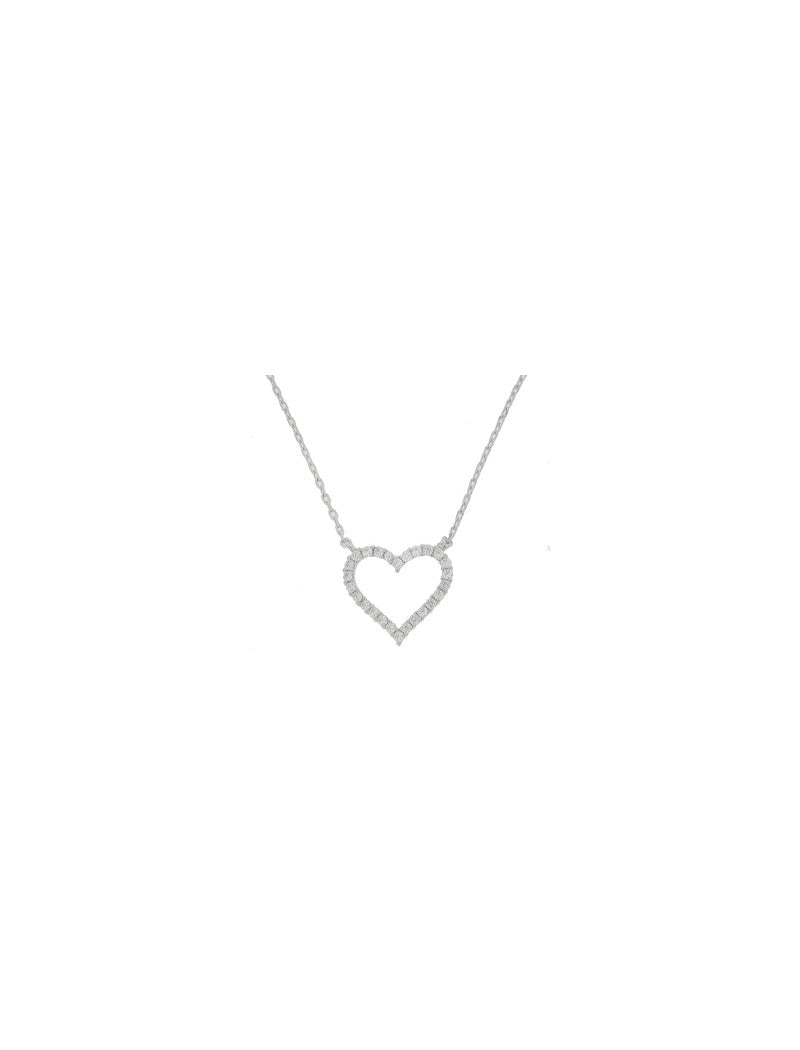 COLLIER ARGENT RHODIE - COEUR - ZIRCONIA
