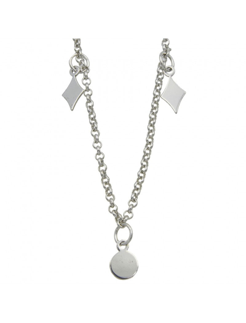 COLLIER ARGENT RHODIE - ROND - LOSANGE - 43+3 CM