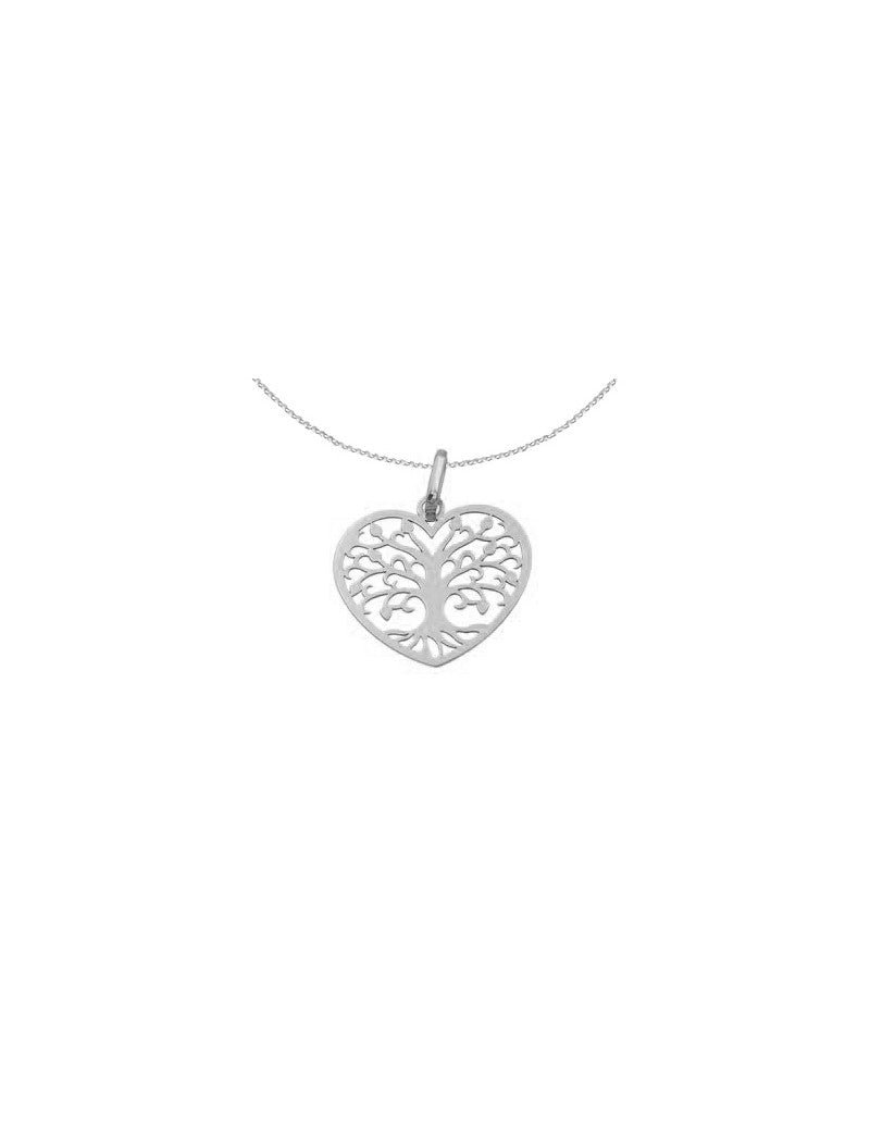 COLLIER ARGENT RHODIE - COEUR - ARBRE DE VIE