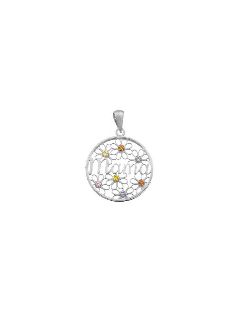 COLLIER ARGENT RHODIE - FLEUR - MAMAN - ZIRCONIA