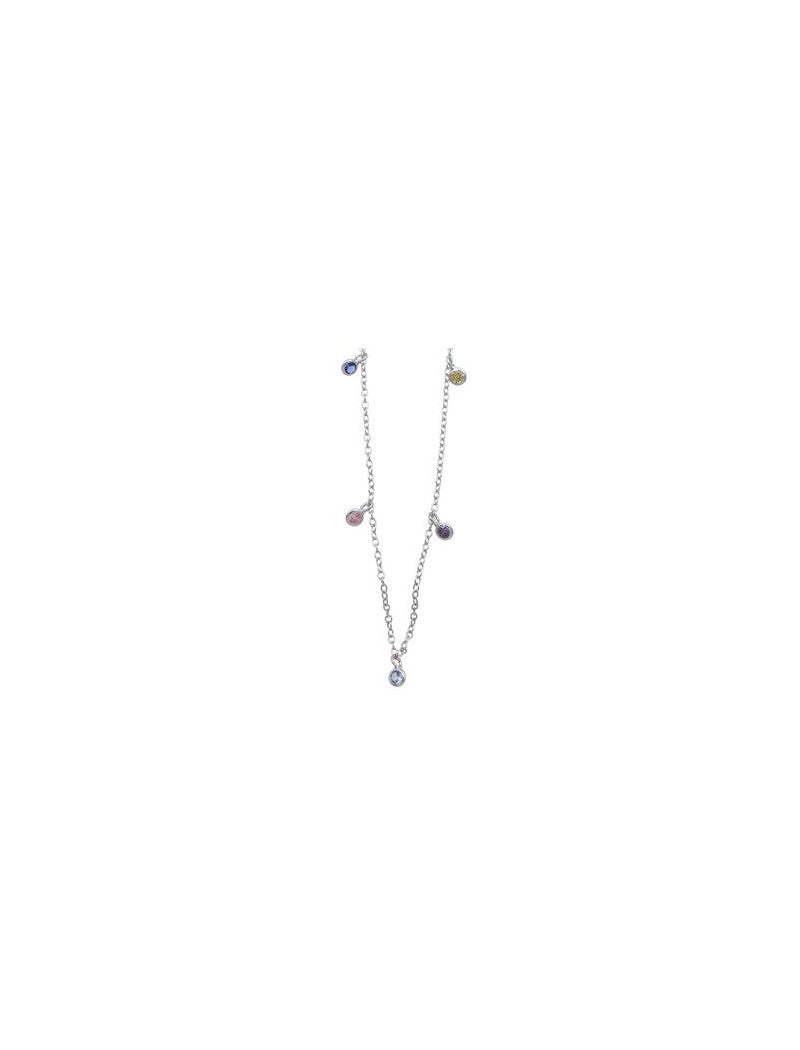 COLLIER ARGENT RHODIE - ZIRCONIA MULTICOLORE