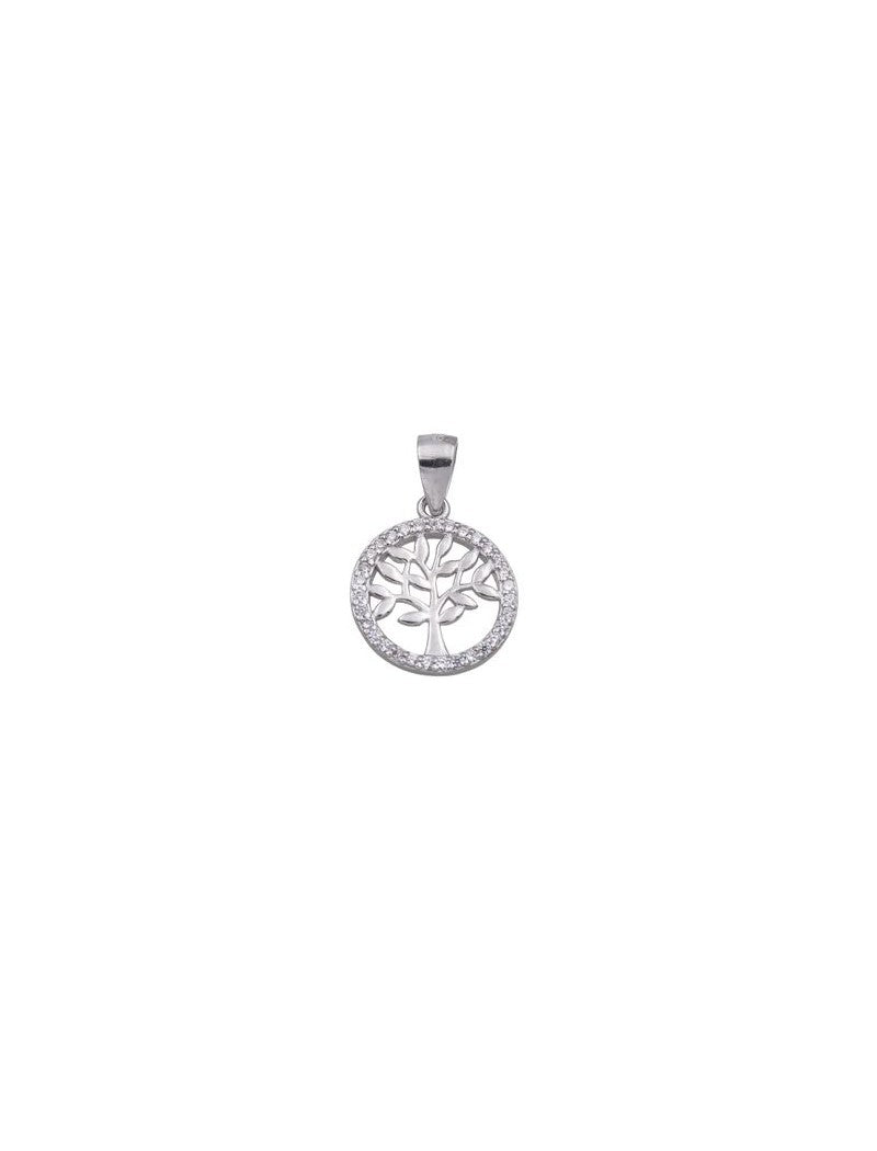 COLLIER ARGENT RHODIE - ARBRE DE VIE - ZIRCONIA