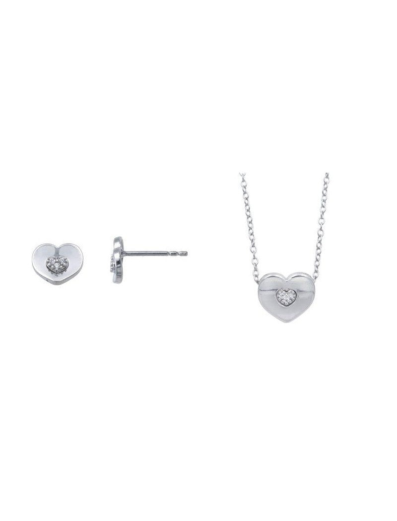 PARURE ARGENT RHODIE - ZIRCONIA - CŒUR